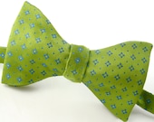 Green Silk Men's Bow Tie - 'Satin Floral II'