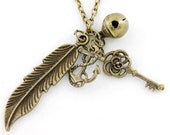 Simple Gold-tone Feather,Anchor,Key Pendant Necklace