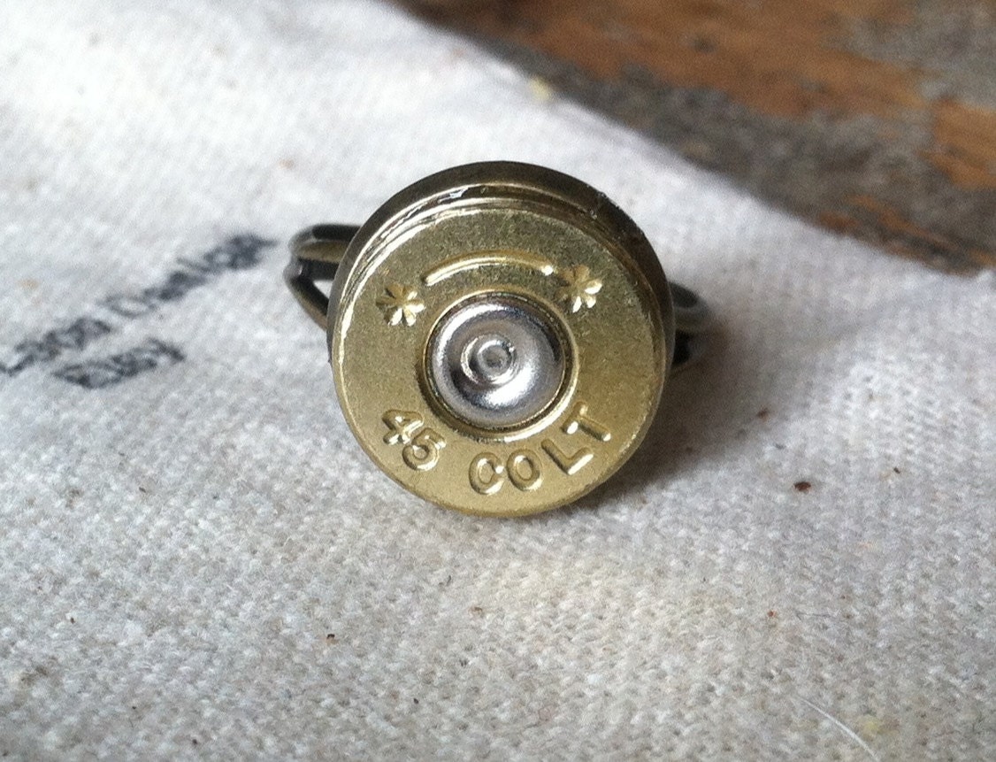 Bullet ring Colt 45 Judge Adjustable upcycled recycled handmade hunting deer rifle bullet jewelry mens ring or womens ring