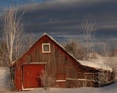 Weathered Barn - 11" x 14" Matted Print - red barn, winter, maine, photo, photography, fine art, snow, country, old, farm, rustic, country