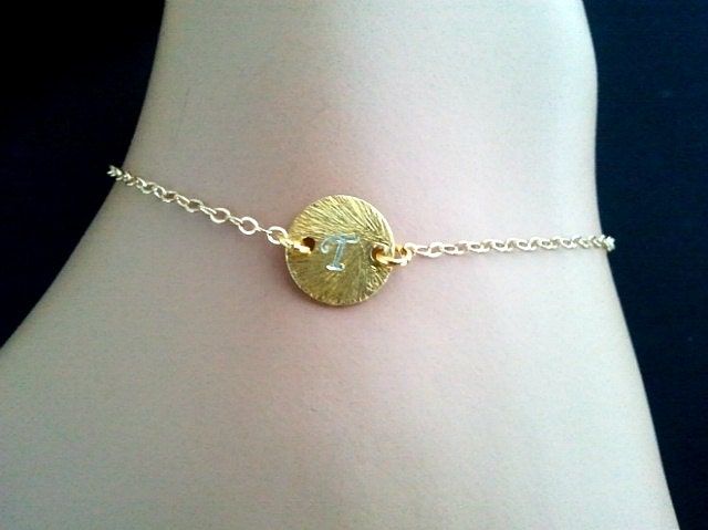 PERSONALIZED Initial bracelet,  Vermeil Disc charm Bracelet, Friendship bracelet, bangle bracelet, chain bracelet