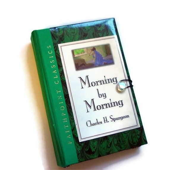 Book clutch purse made from an altered,  repurposed book entitled 'Morning by Morning". Unique. Inspirational.