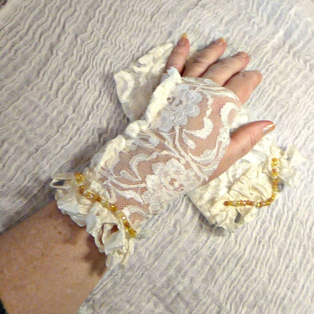 Beach Fingerless Gloves Wedding Ivory Sand Bridal Soft Stretch Lace Juniors Womens Bracelet