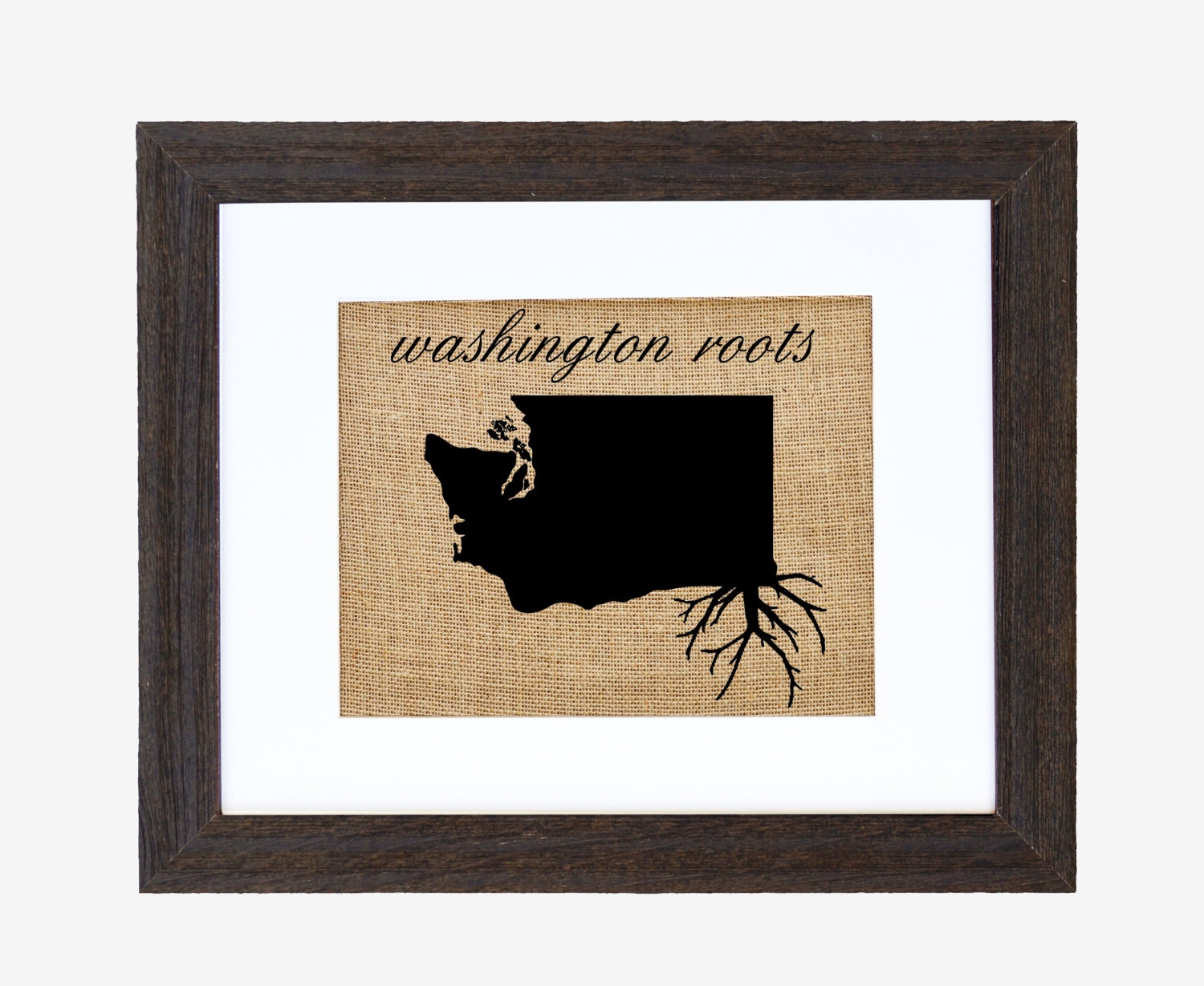 Washington Roots Wall Art. Custom Wall Art. Know your roots. Custom State Outline. Burlap Wall Art.