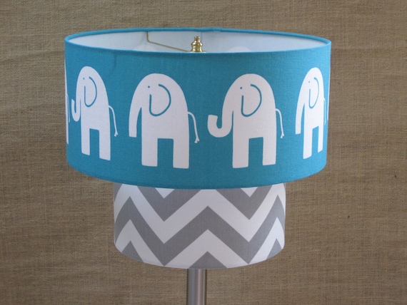 Lamp Shade Elephant Drum Lampshade 2 Tier in Turquoise and Grey Gray Chevron
