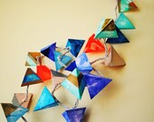 Pyramid Light Garland in Glitter, Gold, Turquoise, Blues, and Neon Orange - Long Strand