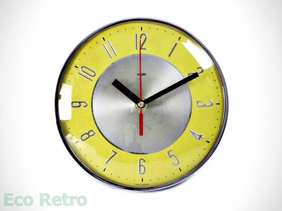 Super Vintage 1960's Yellow & Silver Metamec Wall Clock with Quartz Conversion