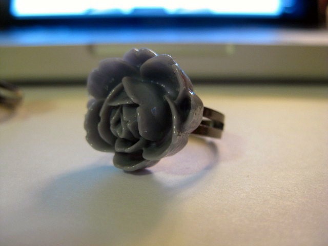 Peony flower cabochon adjustable Ring size 4, 5, 6, 7