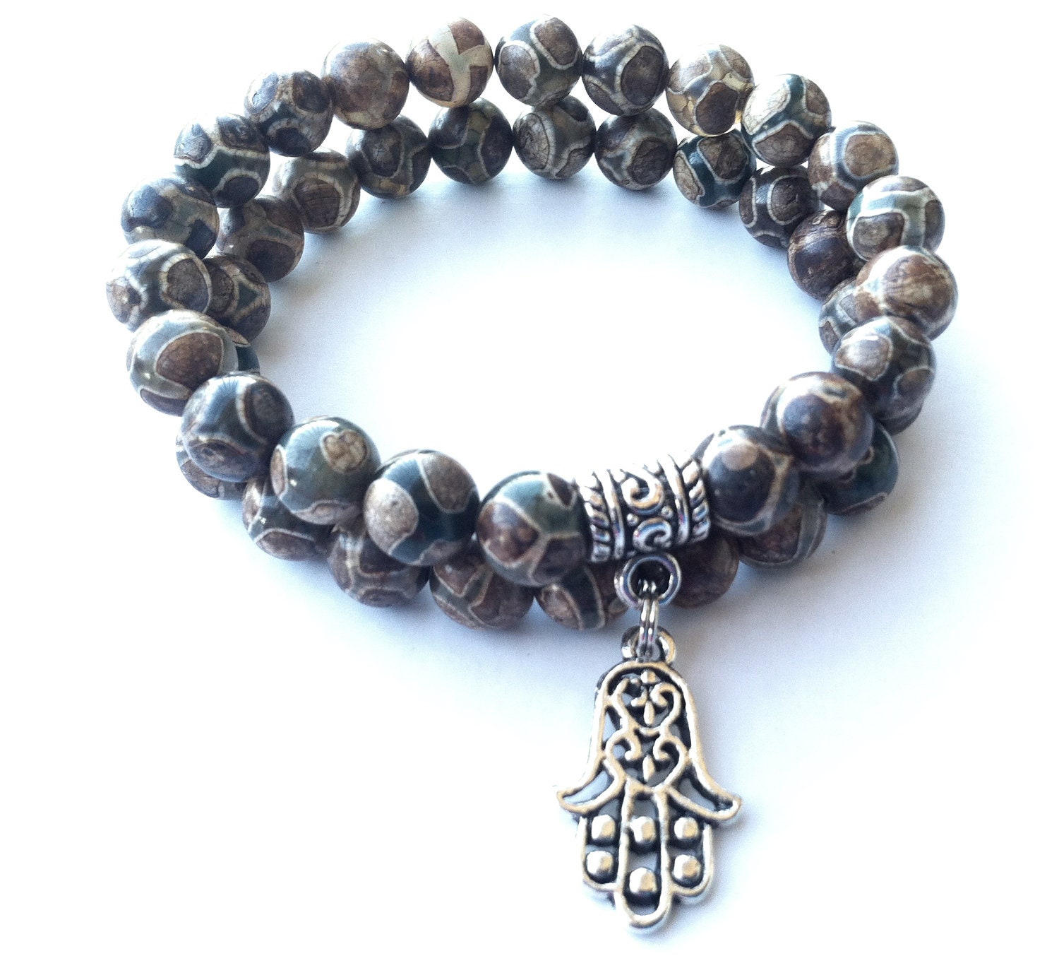 Hamsa Mala Beaded Yoga Bracelets Picasso Jasper Power Yoga Jewelry