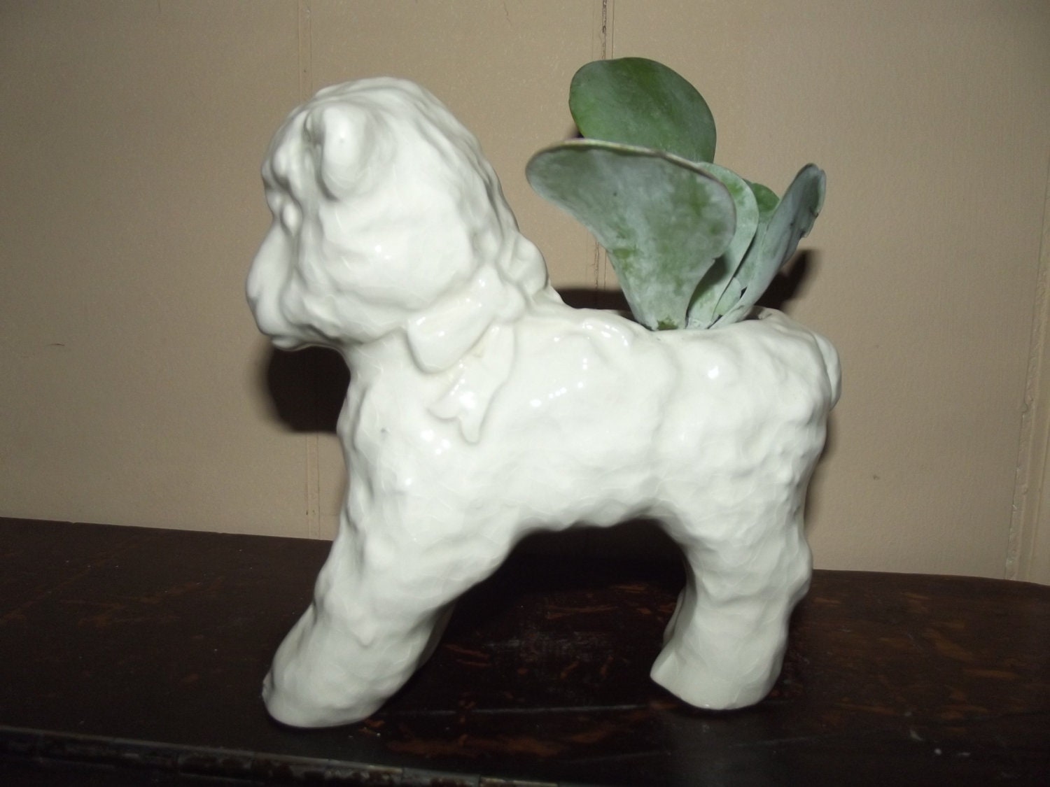 Vintage white lamb planter