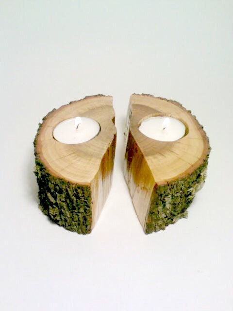 Log Tealight Candle Holder. Split Log. Log Centerpiece, Rustic Centerpiece, Room Decor - SET OF 2