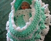 Crochet doll bassinet  with doll - makes into carrying bag- your color choice