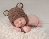 Newborn Boy Hat Brown Bear Photography Prop Crochet, Baby Knit Boy or Girl Photo Prop Bear Beanie