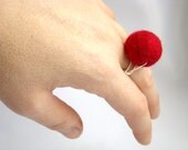 Felted Wool Ring Red Felt ring Wire Wrapped Cocktail Ring Silver plated Modern Jewellery. Textile Jewelry.