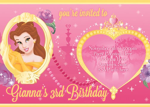 Beauty and the Beast Invitation Princess Belle Digital File 4X6 or 5X7