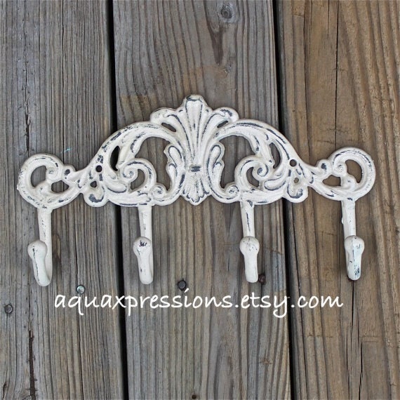 Metal Wall Hook /Ivory /Bright Shabby Chic Decor /Ornate Hanger /Key Holder /Bathroom Fixture /Bedroom  /Laundry /Nursery