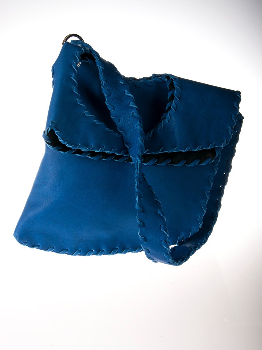 blue cobalt leather handmade messenger bag, purse, handbag, everyday bag, crossbody bag, tote bag