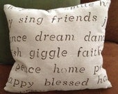 Word pillow- use the words shown or customize with your favorite words, grandchildren name, favorite places, cities