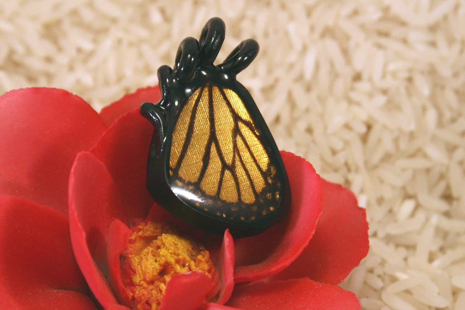Butterfly Slide, Monarch Butterfly Pendant, Real Butterfly Wing Necklace, Gold Pendant, OOAK Natural High Fashion Necklace