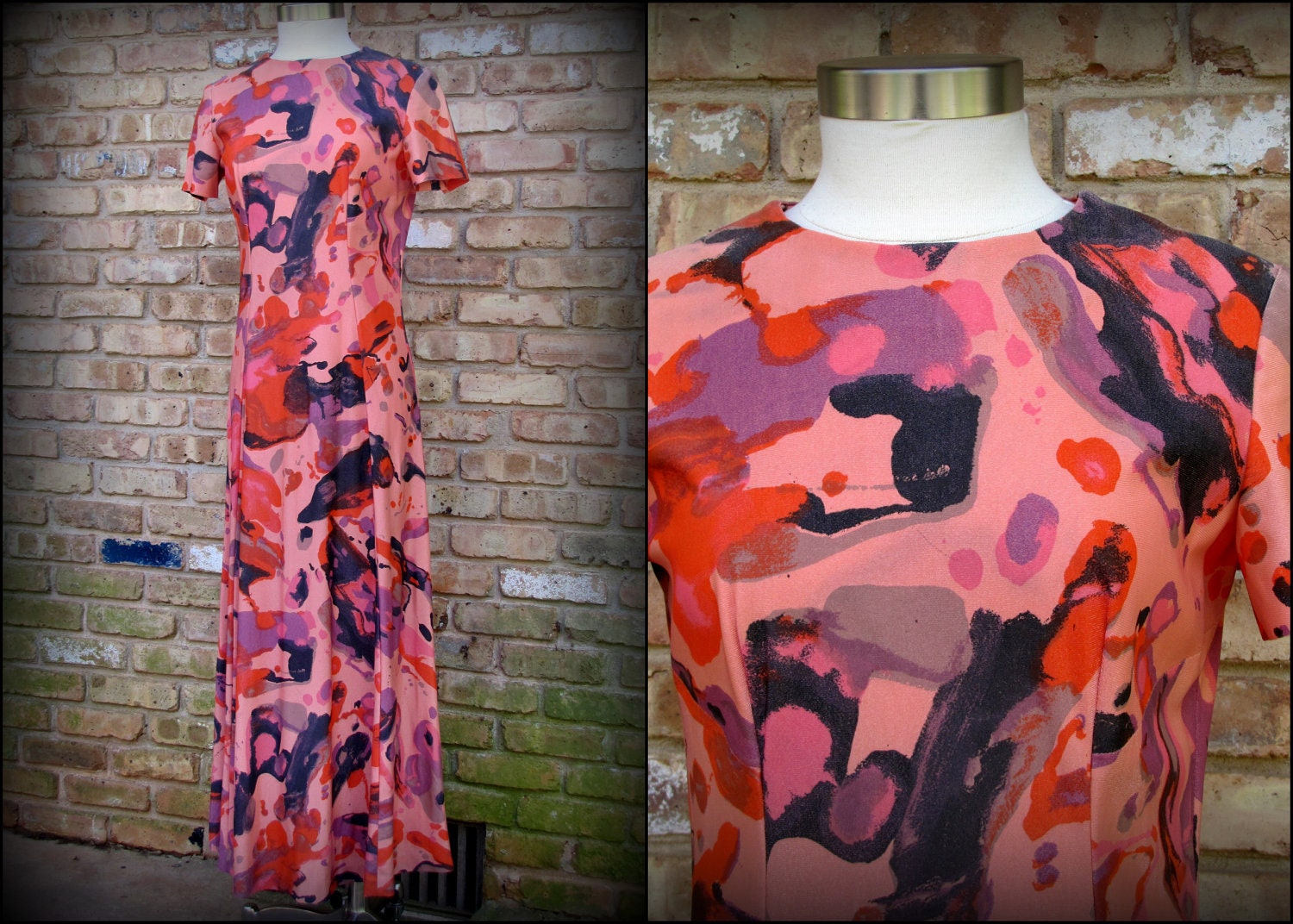 Vintage Formal Dress / Orange Evening Gown / 1970s / Medium