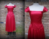 40% OFF SALE / Vintage Formal Dress / Red Satin Party Dress / 1950s / Medium