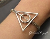 Steampunk Silver Harry Potter Inspired Deathly Hallows double chain Bracelet BHP05S