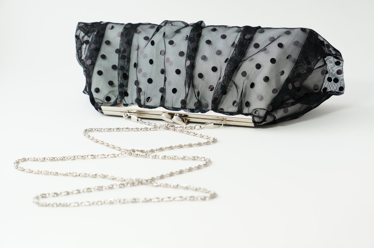 Black & White Polka Dot Party Bridesmaid Clutch Handbag - Formal/Prom/Evening Handbag Purse