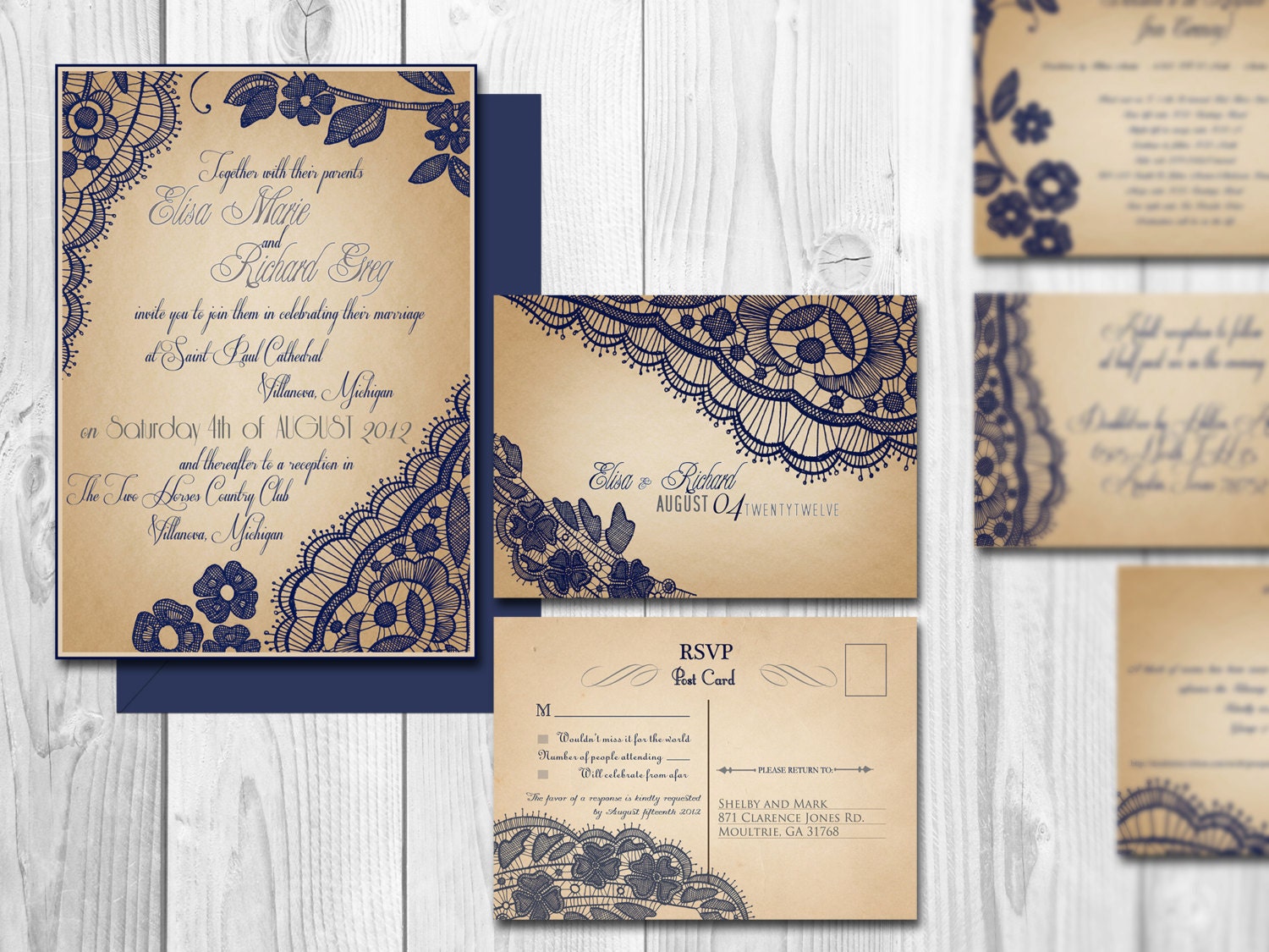 Beautiful lace Invitations - customizable to your color palette