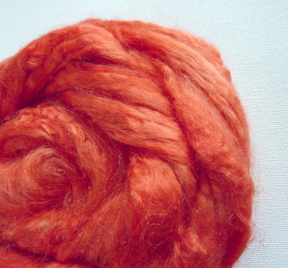 Tussah Silk Roving for Spinning, Felting Silk, Paper Making. Red
