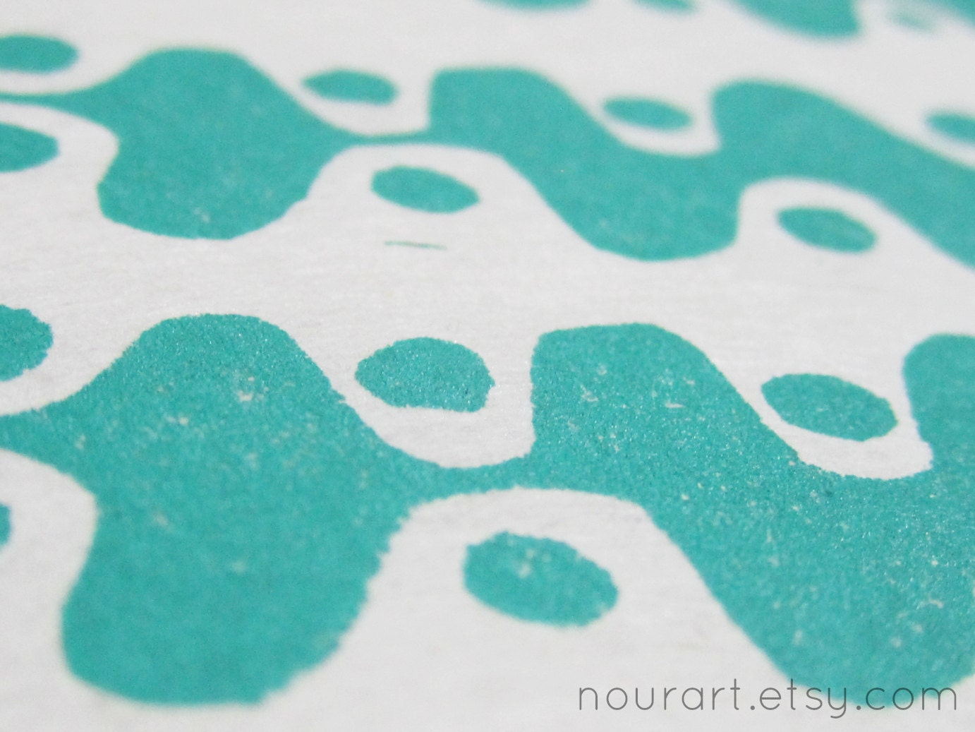 retro jade -- hand-printed linocut, 9x12 -- printmaking, blue green, sea green, turquoise, hand printed art, block print, home decor