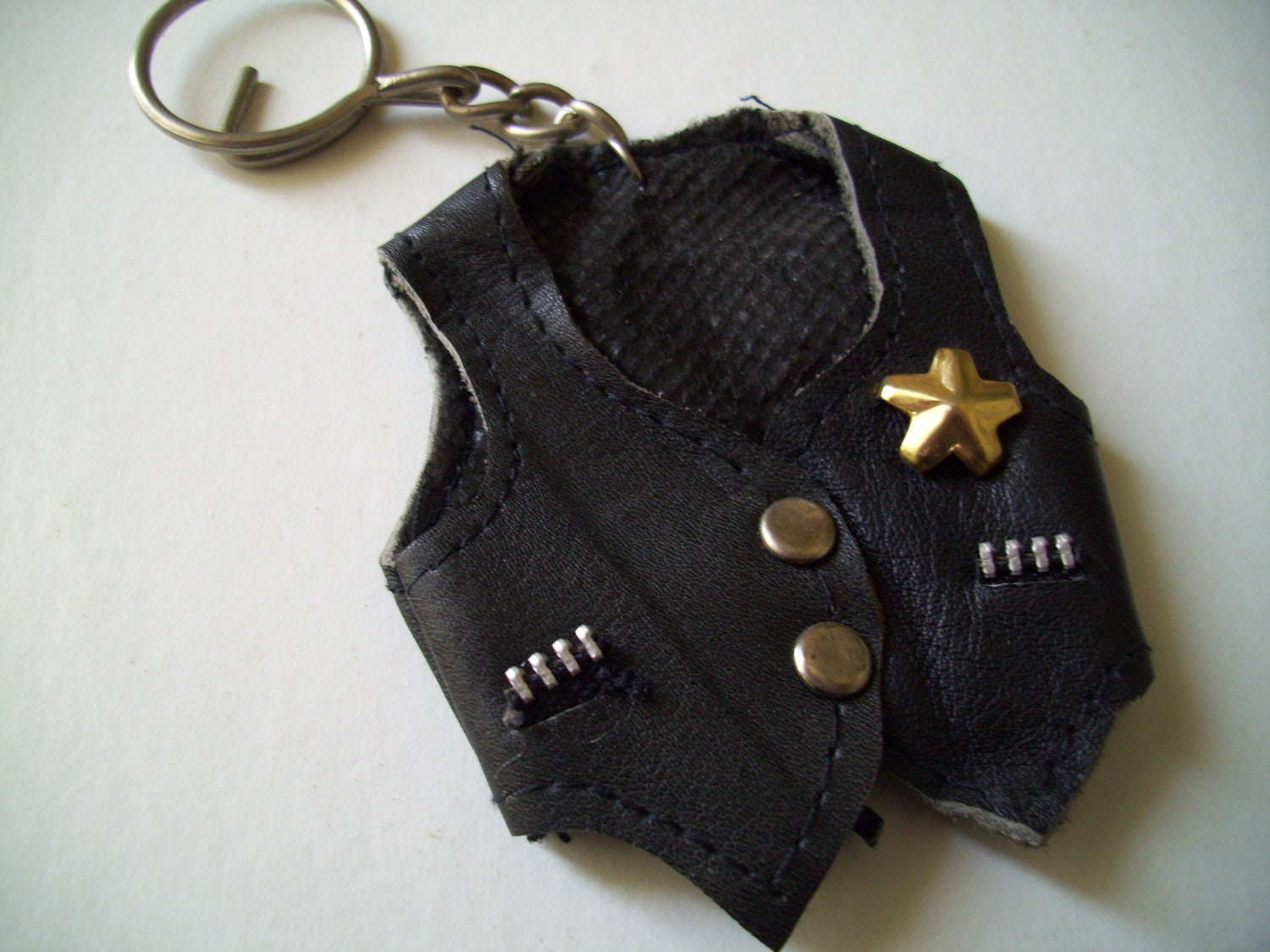 80s Leather Vest Key Holder. Vintage Rocker Tough Guy Sheriff Key Chain, GVS, VL team