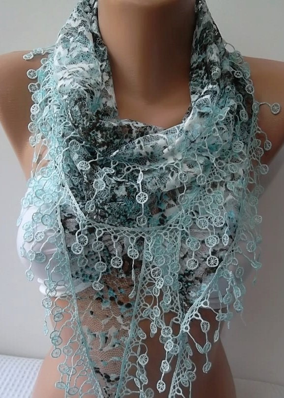 Mothers Day gift  Elegant and feminine scarf  Lace scarf blue scarf