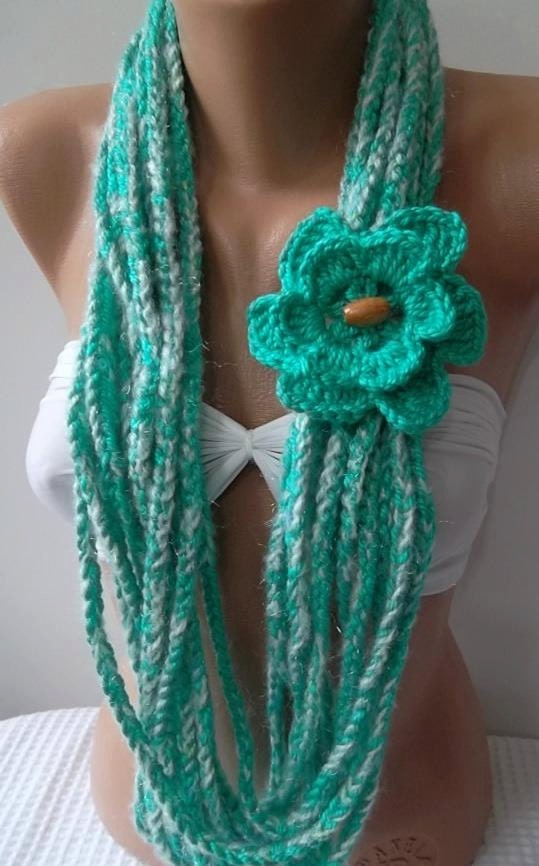 LOTUS - Crochet infinity  Scarf  Elegant Scarf   Wool Scarf  Soft Scarf   Very Soft....light  turkuaz