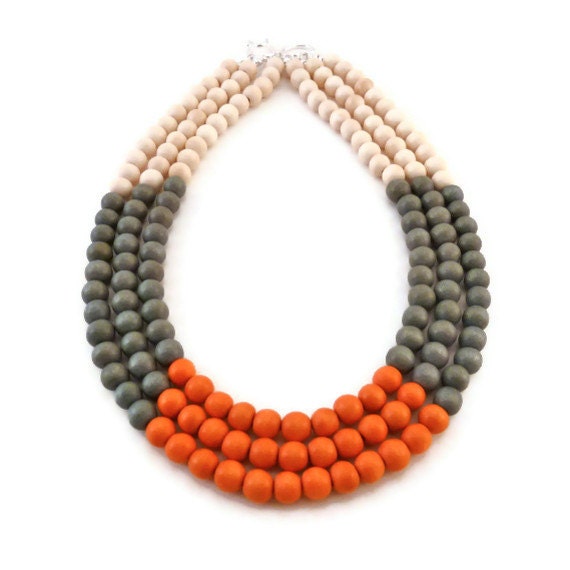 Multi Strand Necklace - Color Block Necklace - Wood Necklace - Multi Colored Necklace - Wooden Jewelry - Statement Necklace