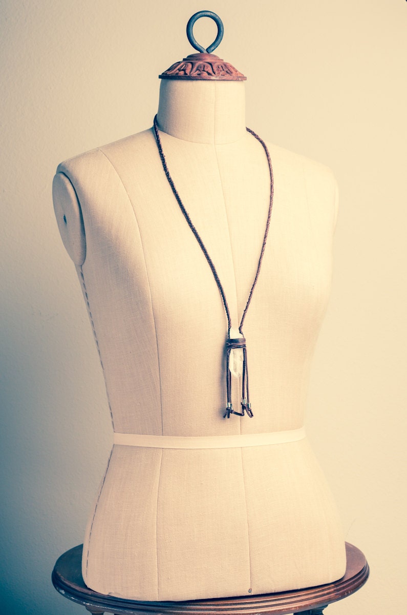 Leather Fringe Crystal Neckalce - Artisan Jewelry