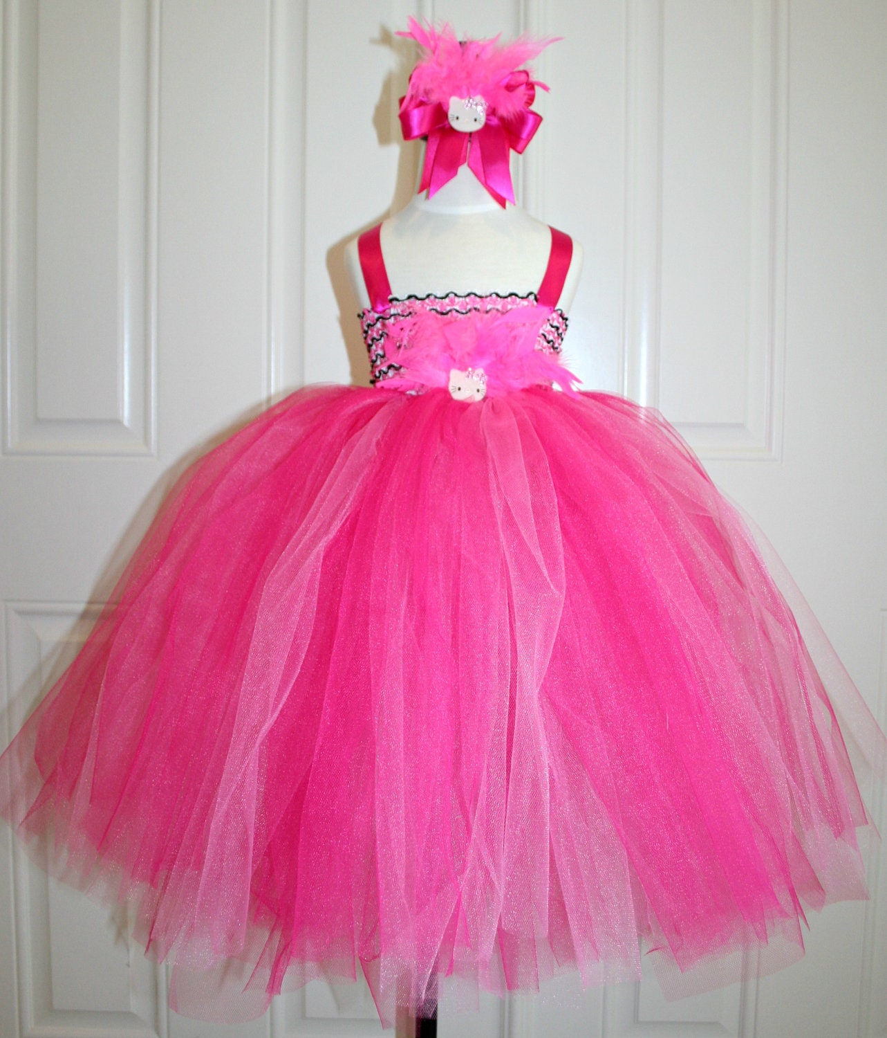 Hello Kitty Inspired Tutu Dress w/Matching Bow - 12-24 months