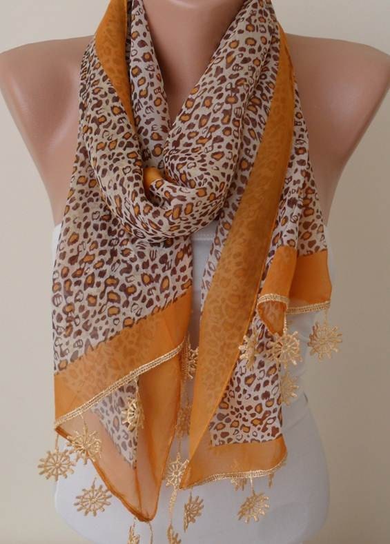 Mother's Day - Leopard and Golden - Silk - Chiffon with Golden Trim Edge