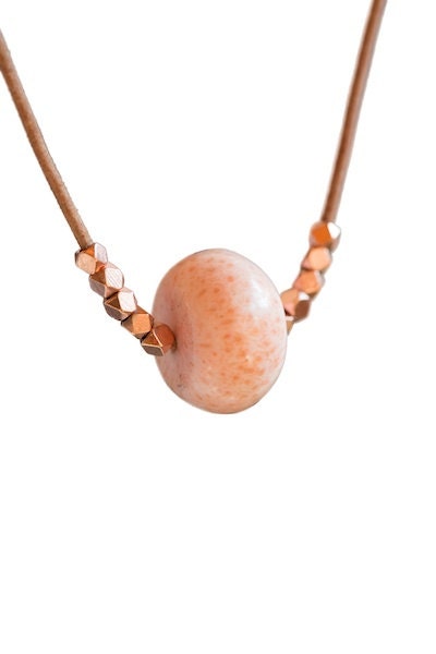 Leather String With Geometric Beads And Coral