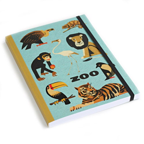 A5 ruled notebook with elastic closure, vintage ZOO animal illustrations