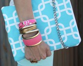 iPad case, iPad2 cover, iPad3 sleeve, Padded - Light Teal & White with Chain Accessory