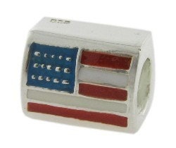 USA American Flag Authentic Biagi Sterling Silver Charm Bead Fits European Bead Bracelets Patriotic