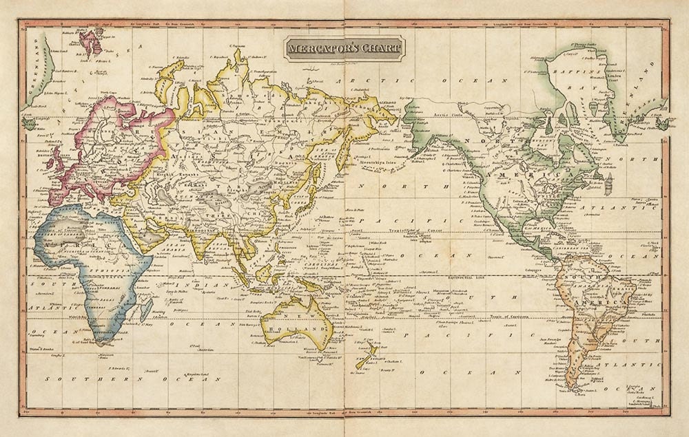Antique Map of the World (c1817) by Fielding Lucas - 12.1"x19.0"- Archival Print