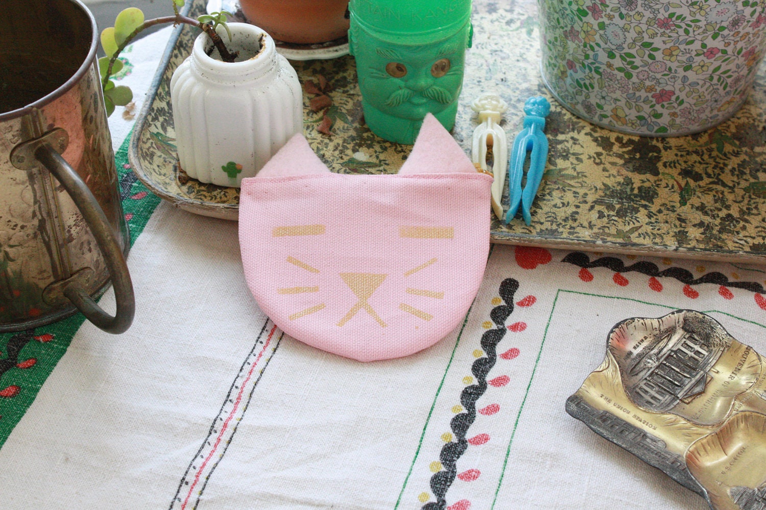 Pink with Gold Cat Change Purse