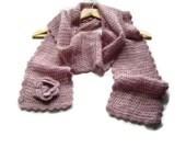 Crochet Scarf - SALE, Mohair Scarf, Long Scarf, Fall / Winter Accessory, 3D Crochet Flower, Dust Pink