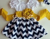 Girls Cheveron Peasant style dress "Navy and White" boutique hand made 6-9month -5T ...Love Tay Boutique