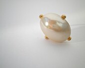 Vintage Faux Pearl Gold Tone Cocktail Ring.