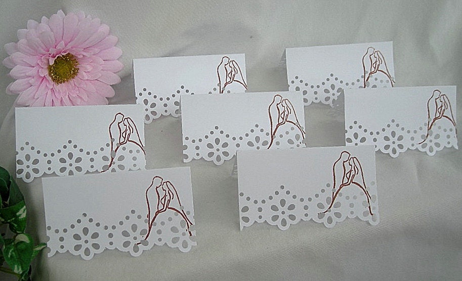Vintage inspired Doily Paper Lace, Wedding Place Table Cards, Name Card Handmade, Dainty, Feminine, Shabby Chic, 25 Piece Set