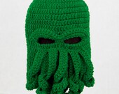 Cthulhu Ski Mask Hat, Green Crochet Beanie, RTS Ready to Ship Size Large, ages 5 - adult