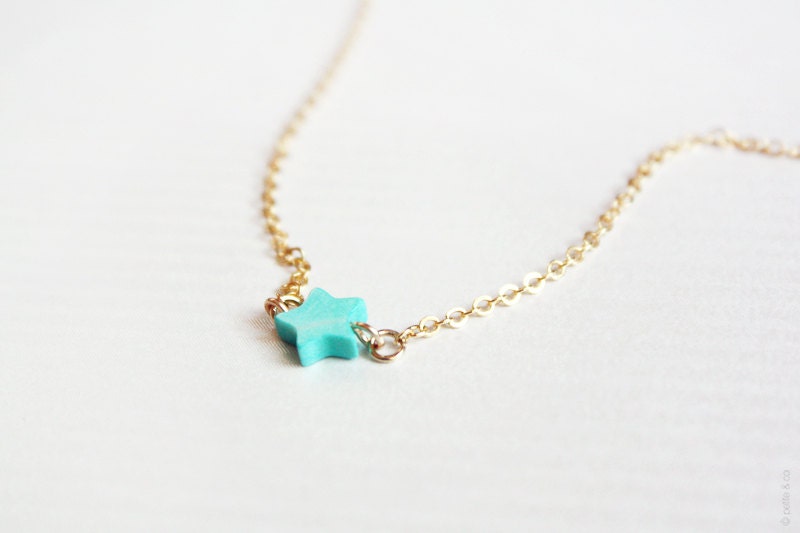 tiny turquoise star necklace - dainty petite jewelry