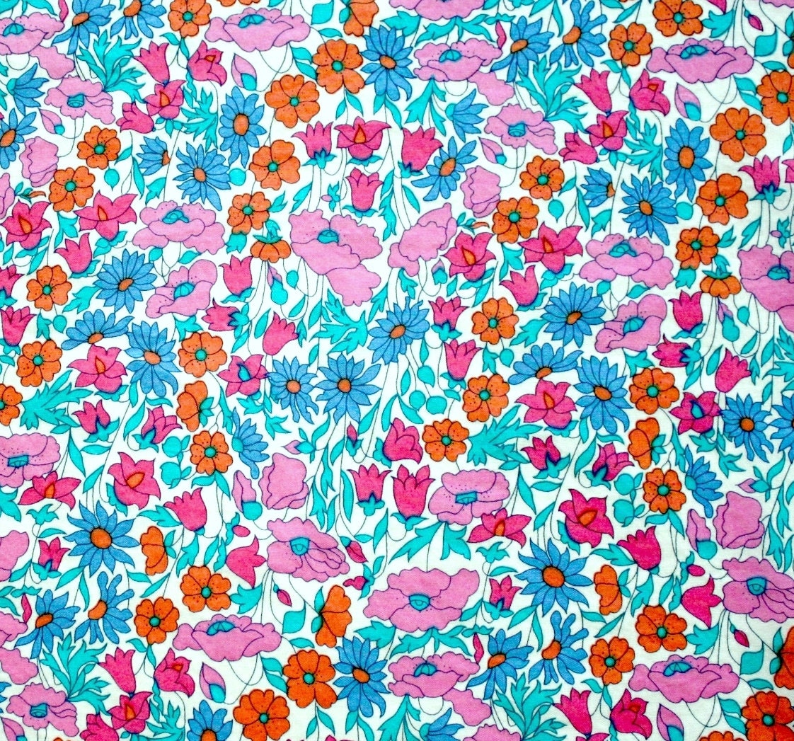 Liberty Poppy Daisy Pink Blue Tana Lawn Fabric